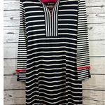 Women's IBKÜL Navy White Stripe Long Sleeve Dress S with Red Accents Photo 0