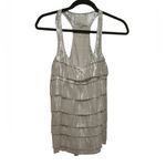 Madison Marcus  Silver Metallic Shimmer Silk Tiered Ruffled Racerback Tank Top XS Photo 2