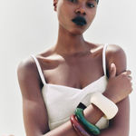 ZARA Resin Chunky Bracelet Set of 3 Brown Cream Green RARE SOLD OUT “A” Photo 0