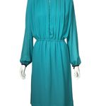 Victor Costa 70’s Turquoise Long Sleeve Pleated Dress Size 12 Blue Photo 7