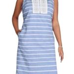 Talbots Dress Blue White Linen Striped Nautical Beach Shift Coastal Photo 0