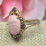Karis STS Gold Tone Cocktail Ring Pink Center Large Size 11.5 Open Works Purple Photo 2