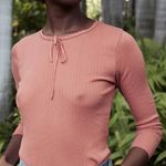 Doen Annie tie neck pointelle long sleeve tee top Bruschetta (terracota) sz XL Orange Photo 1