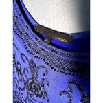 Sacada Blue Black Beaded Short Formal Dress with Sheer Sleeves and Embroidery Size 10 Photo 5