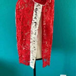Goen.J ruby red white lace bomber jacket in size 4 Photo 5