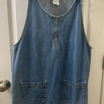 Vintage Blue Denim Dungarees 1/4 Zip Up MINI Dress Pinafore L JUMPER COUNTRY Size L Photo 0
