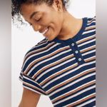 Madewell Striped Navy Orange Pink Henley Dress NWT Size Small Hemp Cotton Blend Photo 3
