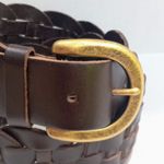 Gap Woven Braided Cow Leather Belt-Small-Wide-Brass Buckle-Dark Brown-Boho Photo 4