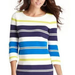 Loft Blue Sporty Stripe Zip Shoulder 3/4 Slv Knit Sweater Shirt Photo 0