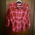 Free People  Pacific Dawn Plaid Shirt Red Combo Size L Photo 2
