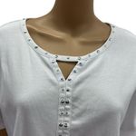 Rafaella  Cotton White Keyhole Cutout Embellished Short Sleeve Tee Top Womens XL Photo 2