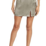 l*space L* Delta Metallic Skirt Mini With Slit‎ Light Olive Size Large Womens NEW Photo 0
