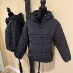 Quilted Hoodie Winter Jacket Ski Coat Parka Trench Bomber Mock Neck Oversized Top Black Photo 4