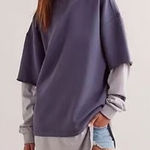 We The Free  People Skater Boy Twofer Pullover Sweatshirt Cotton Blue Size M Photo 0