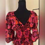 House of Harlow 1960 Nicole Ritchie Floral Balloon Sleeve Smocked Top Size Small Pink Photo 2