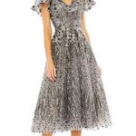 Mac Duggal 20392 Gunmetal Embellished Butterfly Fit and Flare Tea-Length Dress Photo 0