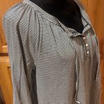Loft  Stripe Henley Three-Quarter Sleeve Tie Detail Top Black White‎ Size Large Photo 4