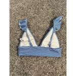 Aerie striped ruffle straps v neck longline bikini swim top size S blue/white Photo 2