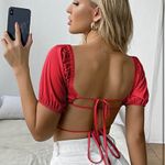 SheIn puff sleeve tied backless top Photo 1