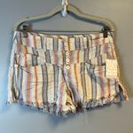 Free People Shorts Nude Striped Morning Rain Fringed Linen Blend Shorts Sz 8 NWT Photo 2