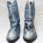 Vintage 90's Slate Blue Distressed Authentic Leather Boho Cowboy Boots Shoes 6 Photo 4