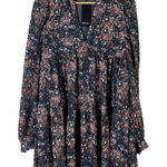 Nasty Gal NWT Floral Print Tiered Mini Dress Long Sleeve V Neck Navy Pink Photo 0