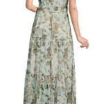 Calvin Klein  Tiered Maxi Dress Floral Eucalyptus Green Tan Size 8 NEW with Tag Photo 2