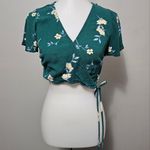 PacSun  Lottie Moss Green Floral Faux Wrap Tie Side Vneck Crop Top Size XS Photo 1