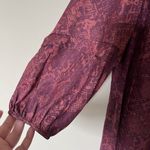 Dolan | Anthropologie Burgundy Snakeskin Long Poet Sleeve Keyhole Blouse Top 2X Purple Photo 2