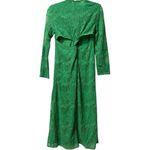 Ganni Green Cutout Twisted Lace Midi Dress Embroidered Floral Long Sleeve 36 4 Photo 4
