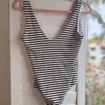Lulus Striped Ribbed Scoop Bodysuit in Black & Cream size Small Photo 0