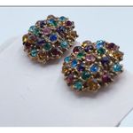 Vintage rhinestone encrusted bejeweled earrings Gold Photo 2