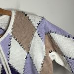 Dress Barn Vintage 90s Zip up Argyle White Tan Purple Chunky Knit Sweater size L Photo 6