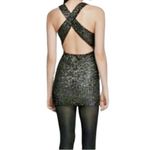 Lovers + Friends Black Sequin Mini Dress Cross Back Sleeveless Womens Size L Photo 2