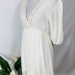 Illa Illa White ILLA 3/4 Sleeve Deep Double V Starfish Lace Fun Dress Tunic Cover Up S Photo 4