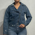 Essue  Blue Denim Moto Jacket Sz S Photo 0