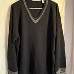 Perry Ellis  100% Merino Wool Sweater Sz Large V-neck Charcoal Grey Quiet Luxury‎ Photo 0