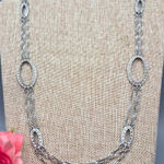 Monet  Silver Tone Multi Strand Necklace Oval Rhinestone Stations Formal 24.5" Photo 0