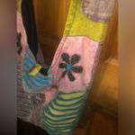 376. Bohemian hippie style Colorful peace sign & daisies Patchwork Shoulder Bag Pink Photo 2