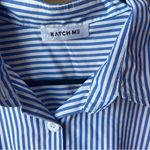Katch Me Women’s Large Blue White Stripe Button Up Business Casual Long Sleeve Photo 4