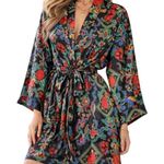 Victoria's Secret Vintage 90s Gold Label Robe Womens S Black Satin Floral Kimono Photo 0