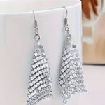 NEW mesh chain earrings, silver dangle drop earrings, trendy jewelry, preppy Photo 0