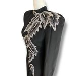 Black Pave Silk Beaded Long Sleeve Maxi Evening Gown Silver Leaf Size 4 Formal Photo 4