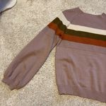 Roolee Mock Neck Balloon Sleeve Stripe Sweater Photo 3