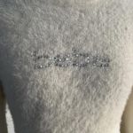 Bebe Y2K  White Eyelash Knit Fuzzy Sweater M Rhinestone Crystal Logo Long Sleeve Photo 1