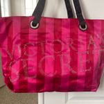 Victoria's Secret NEW Victoria’s Secret Tote Bag Pink & Red Striped Faux Satin Lined Photo 0