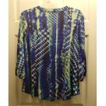 Sami & Jo  Women's Size XL Lace-Up Popover 3/4 Sleeves Blue Abstract Stretch Top Photo 1
