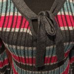DKNY Striped Sweater with Tie in Front, Gray, Pink Photo 2