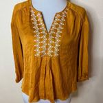 Anthropologie Dolan |  Alvia mustard yellow embroidered satin blouse XS Photo 0