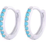 Boutique Unisex Turquoise White Gold Sterling Silver Hoop Earrings, 9mm‎ Photo 0
